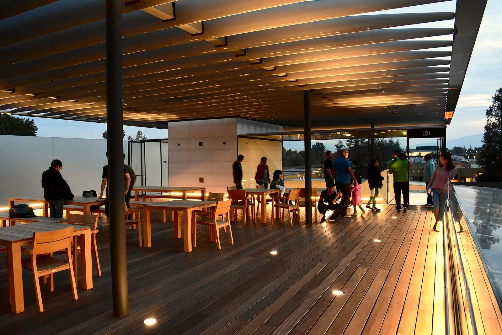 The covered terrace of the Apple Park Visitor Center in Cupertino