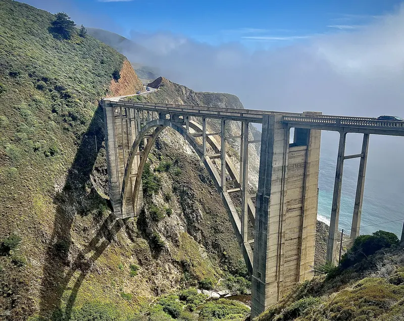 Bixby Creek Bridge spanning a canyon above the Big Sur coast on Highway 1