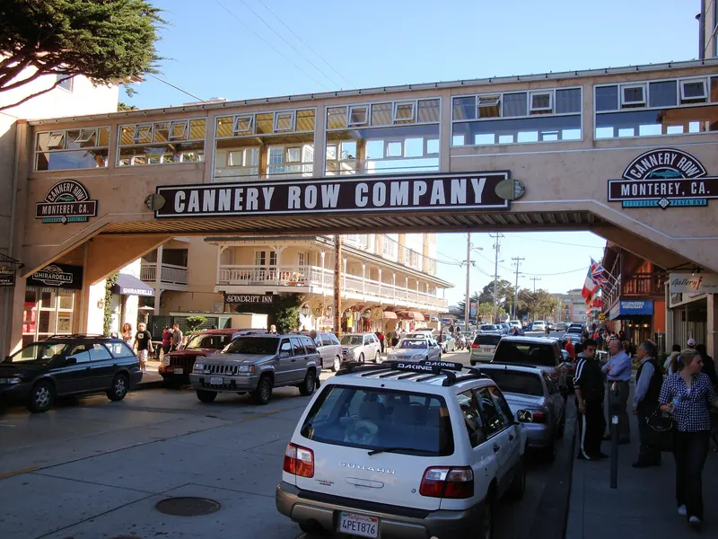 The Cannery Row Company walkway bridge over the street on Cannery Row in Monterey