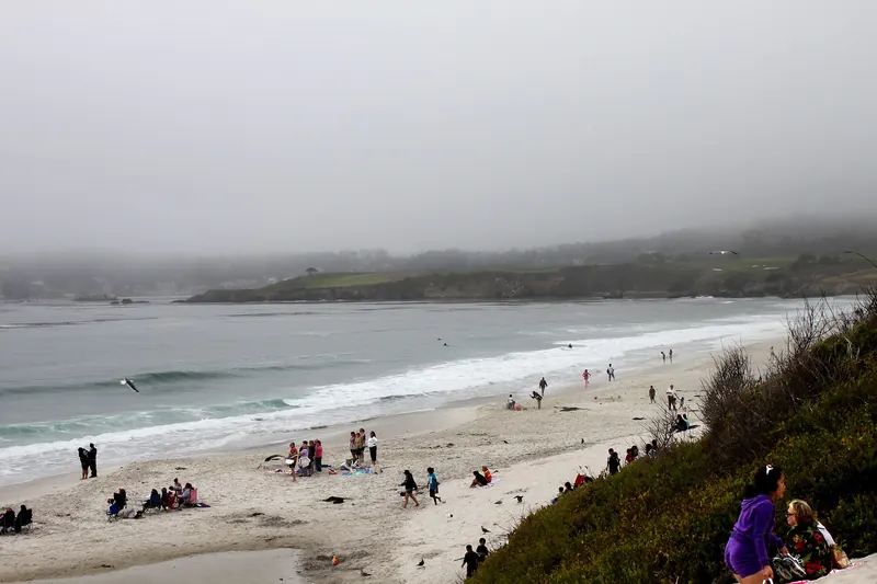 The white sand beach at Carmel-by-the-Sea on a foggy day