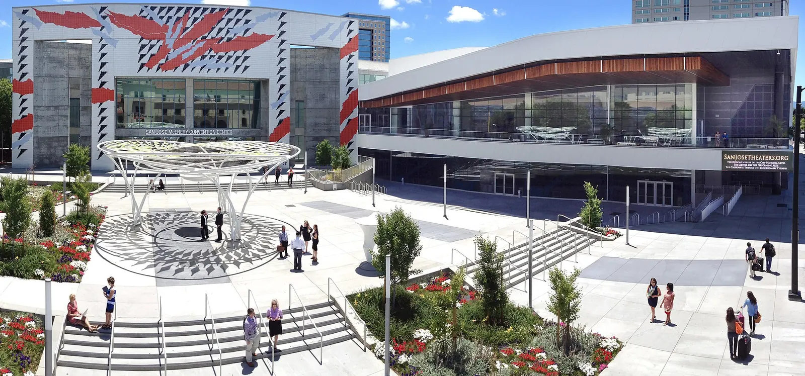 The plaza and entrance of the San Jose McEnery Convention Center downtown