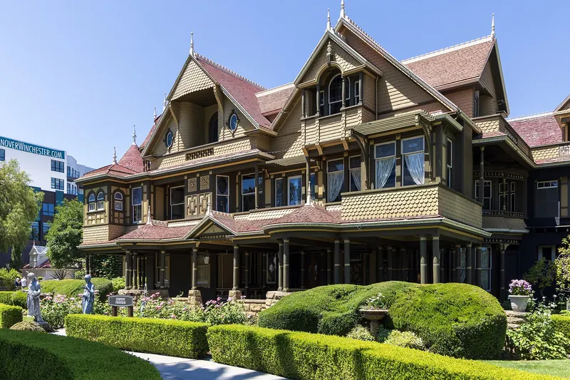 The Victorian Winchester Mystery House and its gardens in San Jose