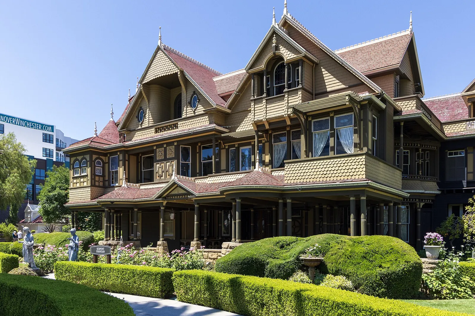 The Victorian Winchester Mystery House and its gardens in San Jose