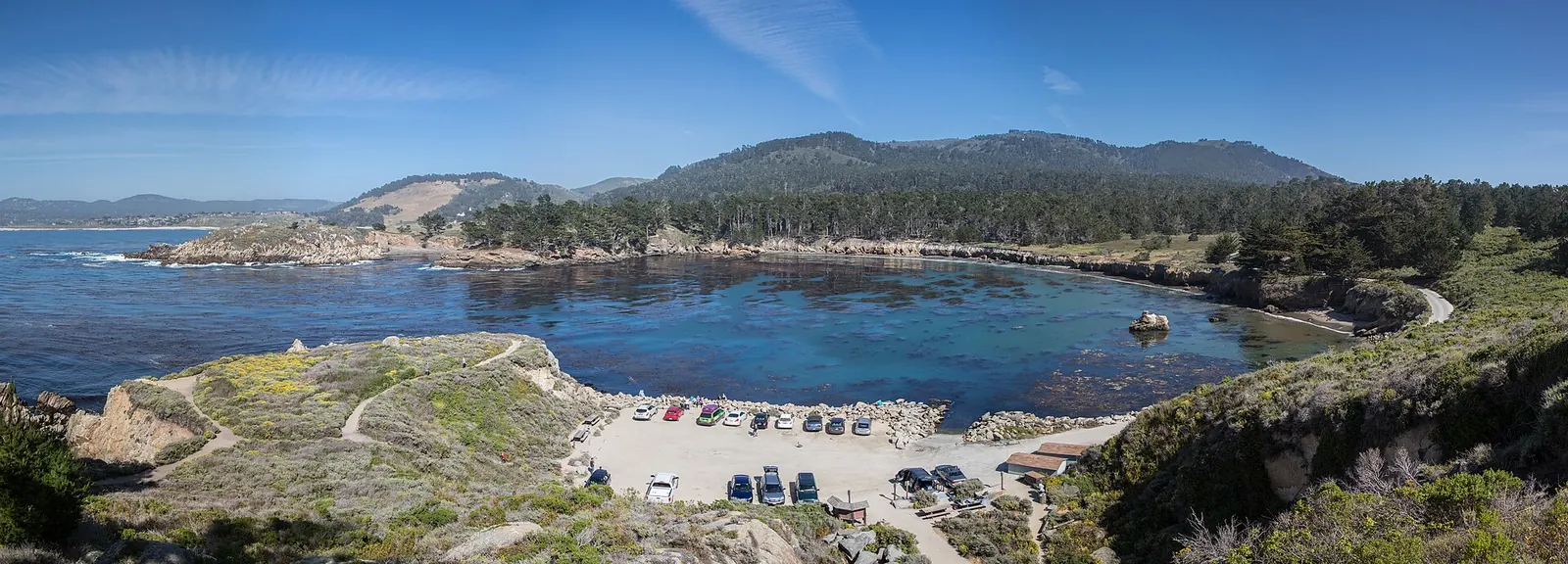 A panorama of Whaler's Cove at Point Lobos State Natural Reserve